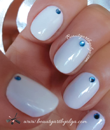 Winter White Holiday Nails with Blue Rhinestones