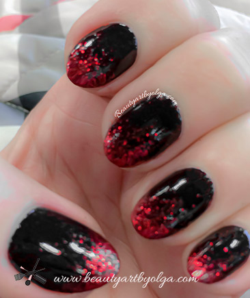 Black Nails with Red Glitter Ombre - Beauty Art by Olga