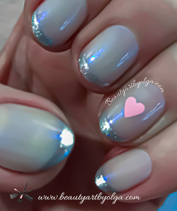 Sheer Blue and Silver Glitter Tips French Manicure