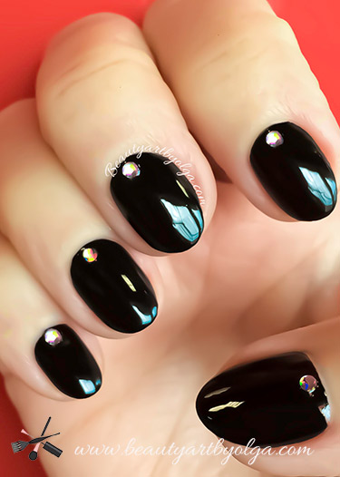 Black Nails with Silver Rhinestones