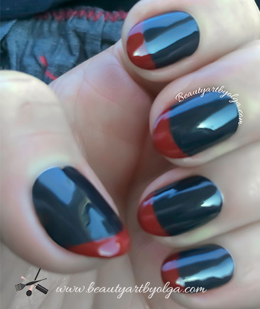 Dar Grey Nails with Deep Red French Tip