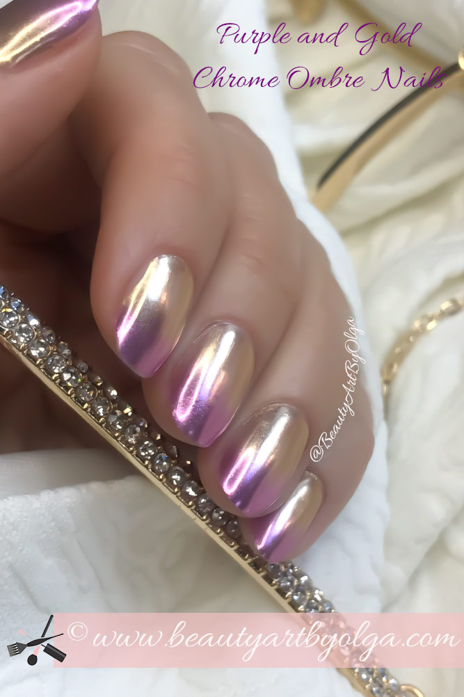 Chrome Ombre Nails: Gold and Purple Gradient No Chip Manicure