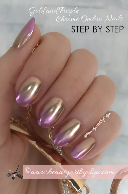 Chrome Ombre Nails: Gold and Purple Gradient No Chip Manicure