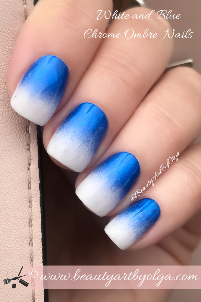 Chrome Ombre Nails: White and Blue Gradient No Chip Manicure