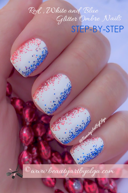 Red, White and Blue Glitter Ombre Patriotic 4th of July No Chip Manicure